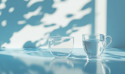 Obraz premium Milk and glass on table, blue background