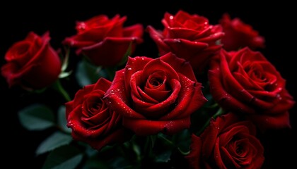 Obraz premium Stunning Bouquet of Deep Red Roses with Dew Drops