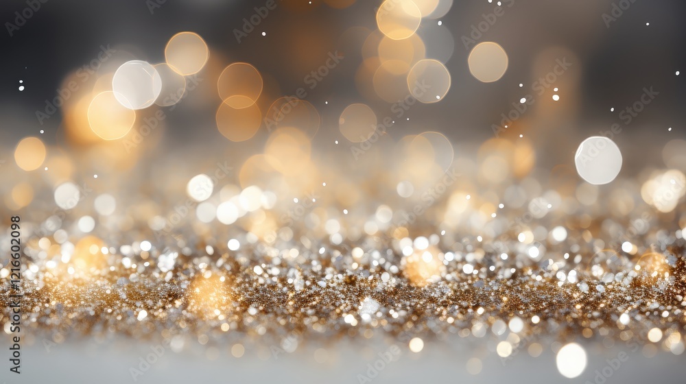 Poster shimmering silver bokeh lights in abstract background with soft focus and glowing elements creating 