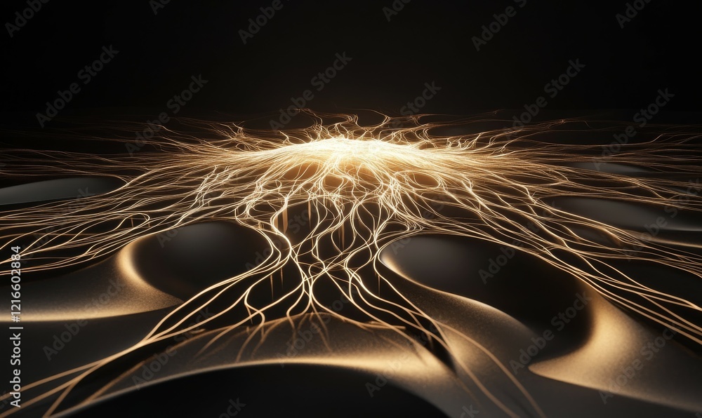 Poster minimalist neural network design with glowing lines creates futuristic atmosphere. glowing elements 