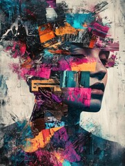 Fototapeta premium Abstract Portrait Art with Colorful Brush Strokes and Textures