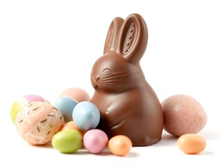 Chocolate Easter Bunny with Colorful Eggs