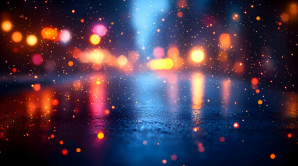 Obraz premium Vibrant City Nightscape with Colorful Reflections on Wet Asphalt