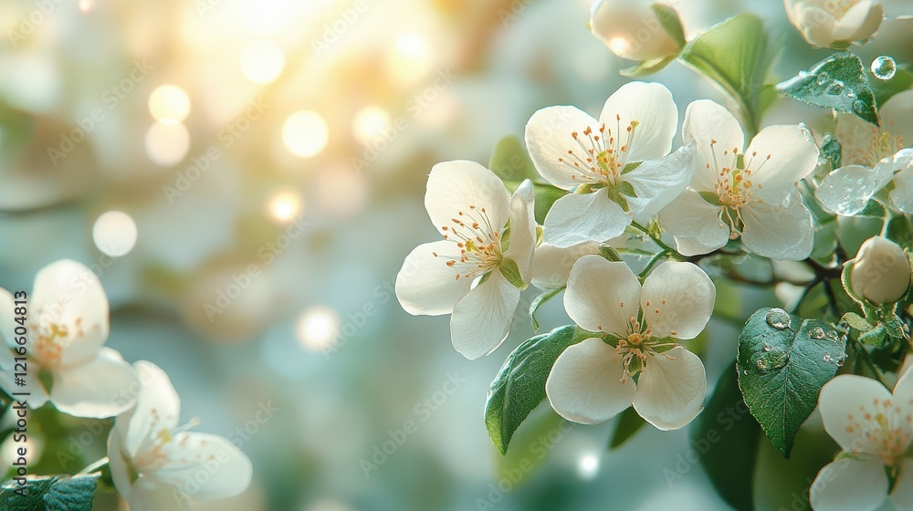 Poster beautiful spring flowers with soft focus background and bright bokeh effect creating a serene and fr