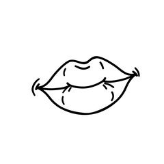 lips doodle, kiss vector line art illustration