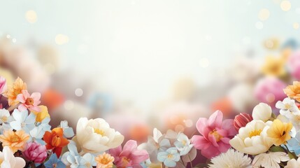 Obraz premium Vibrant Spring Flowers Design with Soft Bokeh Background for Stylish Borders and Beautiful Floral Accents