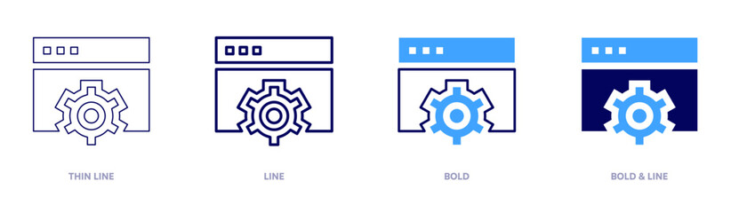Settings icon in 4 different styles. Thin Line, Line, Bold, and Bold Line. Duotone style. Editable stroke