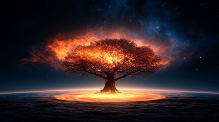Fiery Cosmic Tree: A Celestial Landscape