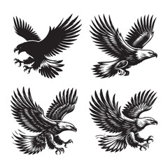 High-Quality Black Silhouette of the Bald Eagle on White Background