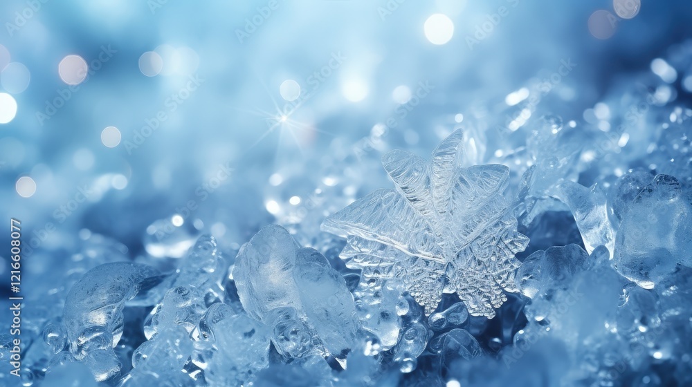 Poster exquisite white sparkling ice texture on snow creating a winter wonderland scene illuminated by soft