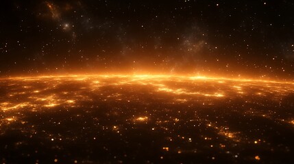 Fototapeta premium Glowing Planet Surface with Distant Stars and Nebulae