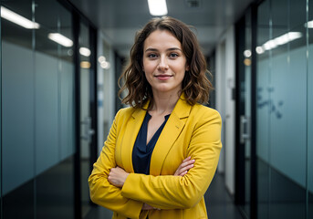 Confident and Successful Businesswoman Standing with Arms Crossed in Office