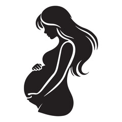 Pregnant Woman Silhouette Illustration with Long Hair