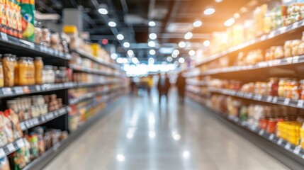 Busy Supermarket Aisles with Soft Lighting Perspective