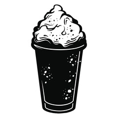 elegant illustration of cup ice-cream black and white vector art