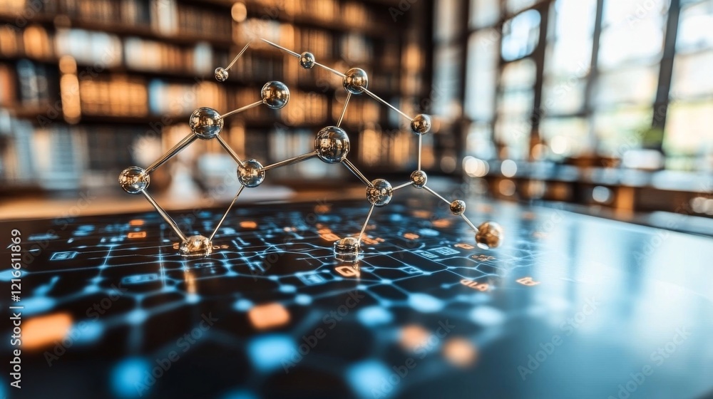 Aufkleber abstract molecular structure on digital interface
