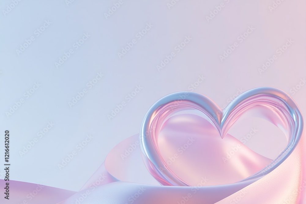 Poster two flowing ribbons elegantly form heart shapes, enhanced by glowing edges. the soft pastel gradient