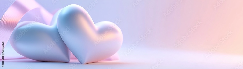 Aufkleber two flowing ribbons intertwine to form heart shapes, illuminated by glowing edges. soft pastel gradi