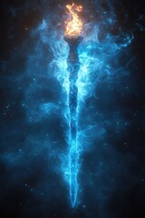 Fiery Torch with Glowing Blue Energy Trail