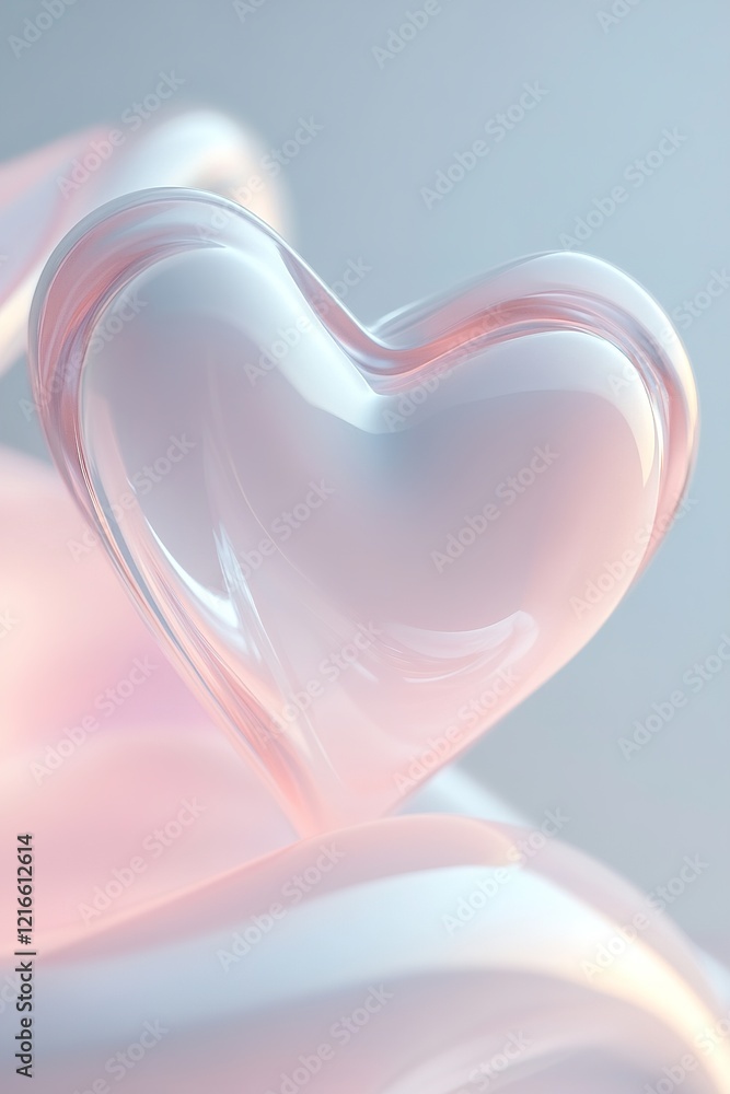 Poster Flowing ribbons blend seamlessly to create heart shapes in an elegant design, illuminated by glowing edges and set against soft pastel gradients, allowing ample space for text overlay
