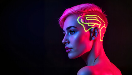 Creative neon hairstyle showcasing bold shaved design, artistic expression