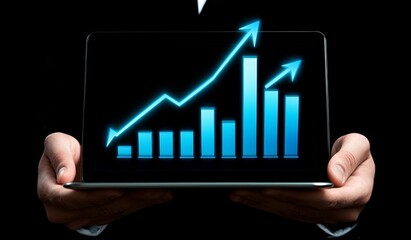 Business Growth Visualized on a Tablet: Upward Trending Bar Graph
