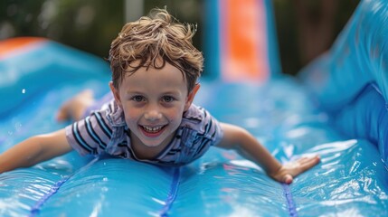 advertising photography of kid going down an inflatable slide