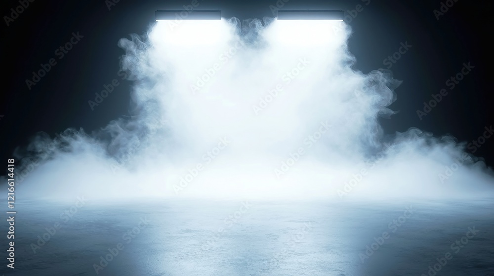 Poster mysterious space with ethereal light and wisps of smoke, an enigmatic atmosphere enveloped in shadow
