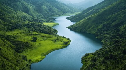 Serene Mountain River Valley Landscape