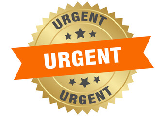 urgent. urgent round orange and gold label isolated on transparent background