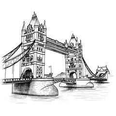 Obraz premium Tower Bridge hand-drawn comic illustration. Tower Bridge. Vector doodle style cartoon illustration