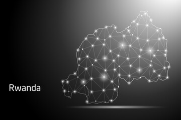 Abstract Mash Line and Point Scales on The Dark Gradient Background With Map of Rwanda. 3D Mesh Polygonal Network Connections. Vector illustration eps 10.	
