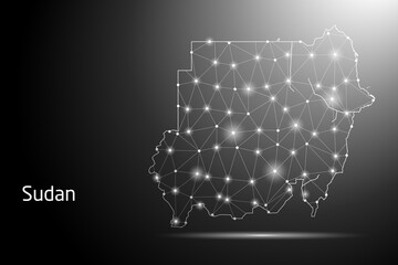 Obraz premium Abstract Mash Line and Point Scales on The Dark Gradient Background With Map of Sudan. 3D Mesh Polygonal Network Connections. Vector illustration eps 10. 