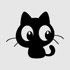 dorable black cat silhouette with big expressive eyes in a playful and minimalistic vector style. Perfect for stickers, mascots, logos, branding, pet-related designs, and cute artistic projects