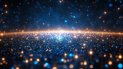 Abstract Glittering Universe: Blue and Gold Cosmic Sparkle