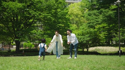 Fototapeta premium 夏の公園で遊ぶ家族 
