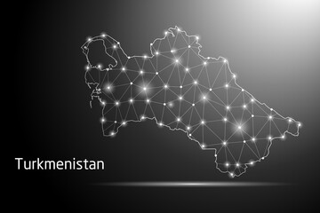 Abstract Mash Line and Point Scales on The Dark Gradient Background With Map of Turkmenistan. 3D Mesh Polygonal Network Connections. Vector illustration eps 10.	
