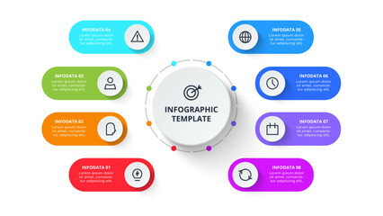 Business data visualization. Process chart. Elements of graph, diagram with 8 steps, options, parts or processes