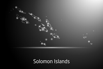 Abstract Mash Line and Point Scales on The Dark Gradient Background With Map of Solomon Islands. 3D Mesh Polygonal Network Connections. Vector illustration eps 10.	
