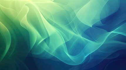 Abstract flowing waves in soft green and blue hues, creating a serene and calming effect.