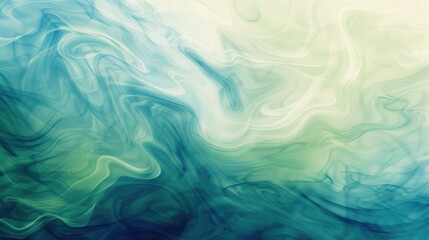 Abstract swirling waves of blue and green create a serene, fluid atmosphere.