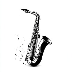 Naklejka premium Saxophone music notes design, white background, musical instrument, poster.