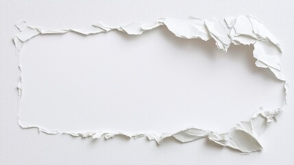 Weathered white paper remnants, crumpled and torn against a textured wall, provide an empty canvas for creative expression and text, inviting artistic exploration and design.