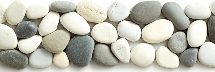 Fototapeta premium Smooth Grey and White Pebbles, Flat Lay of Detailed Textured Stones for a Background Texture