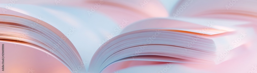 Aufkleber open books with glowing pages hover gently in a soft pastel gradient background filled with subtle l