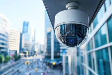 Intelligent building security systems featuring advanced surveillance and access control in a smart city.
