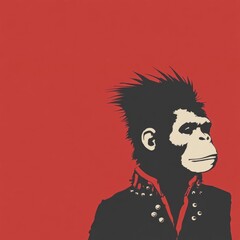 Punk Chimpanzee Portrait: A Red Backdrop Illustration