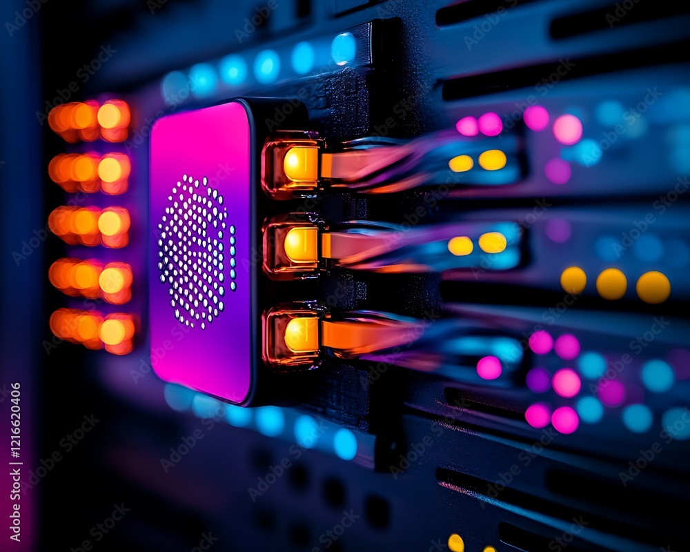 Aufkleber celebration of science and technology day, abstract silhouette of a computer tower with colorful lig