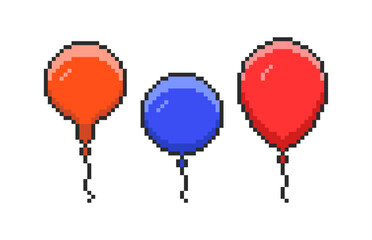 Set of colored balloons. Vector illustration in pixel style.