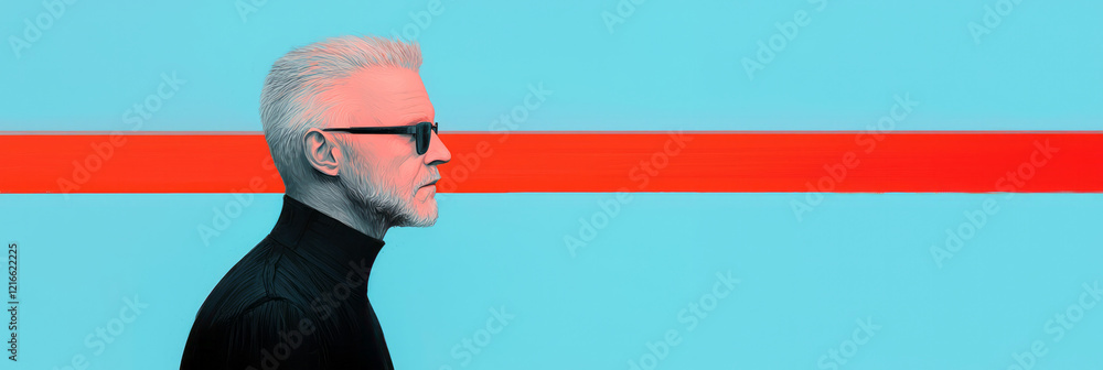 Poster an elegant portrayal of a blind artist using computer vision technology to create digital artwork th